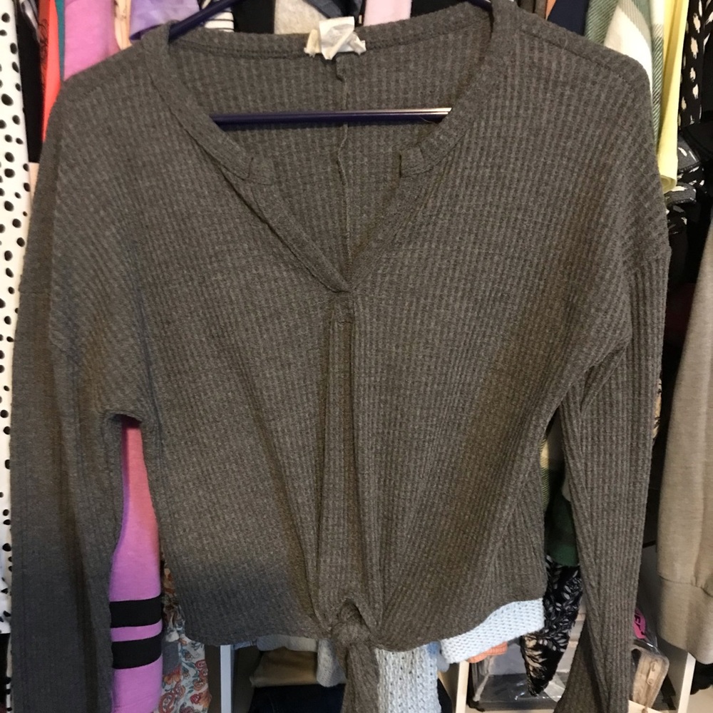 Rebel Society waffle knit front tie shirt